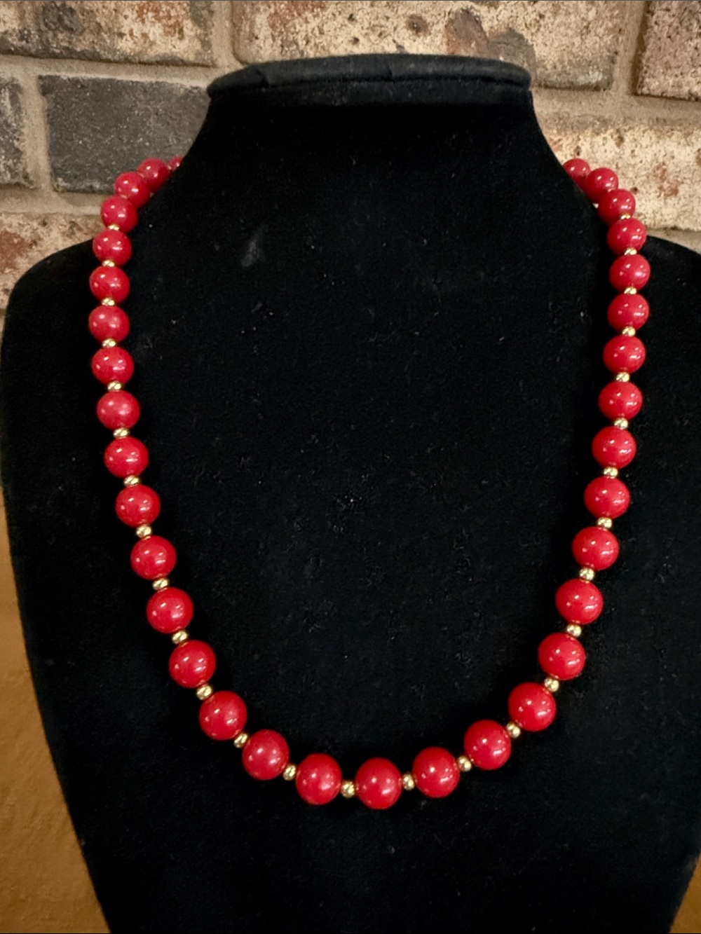 Monet vintage red and gold tone beaded necklace
